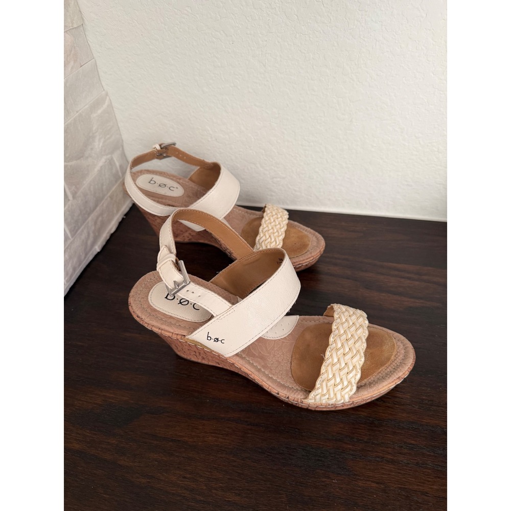 b.o.c. Born Concept Womens Cream Woven Wedge Sandals Size 9M